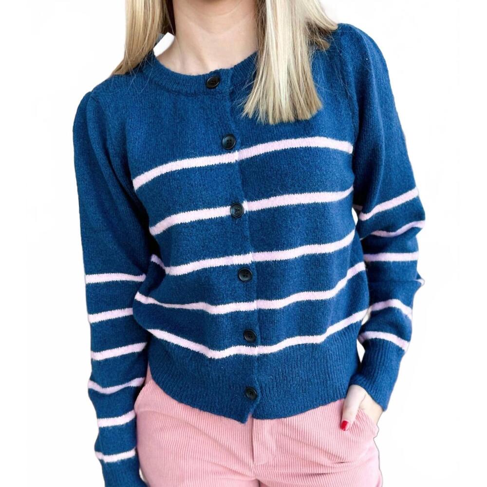 NEW COMPANIA FANTASTICA women's striped cardigan in navy blue